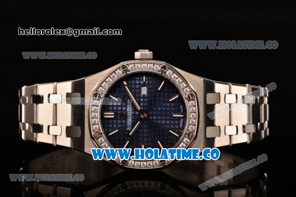 Audemars Piguet Royal Oak 33MM Miyota Quartz Steel Case/Bracelet with Blue Dial Stick Markers and Diamonds Bezel (EF) - Click Image to Close